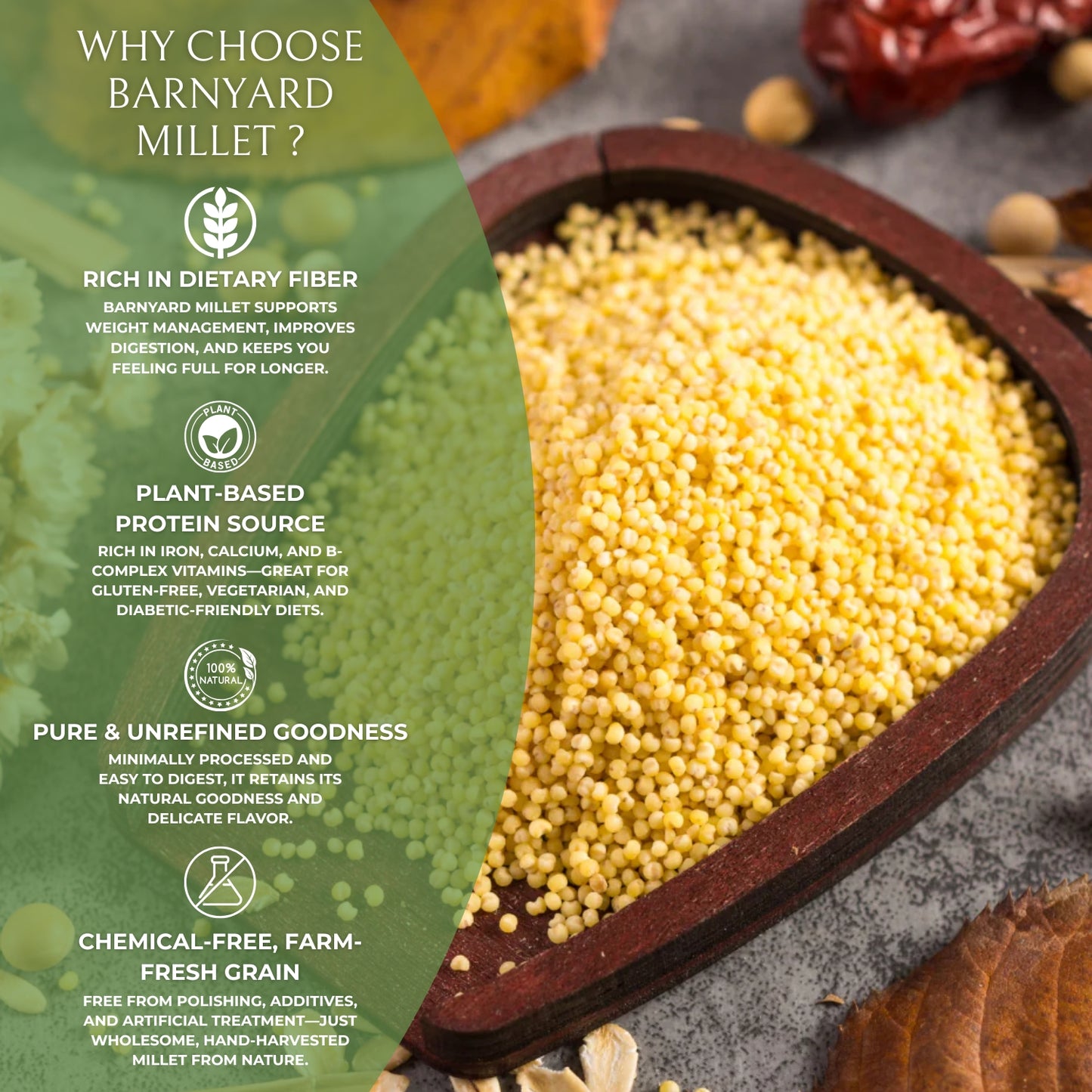 DFOLS Organic Barnyard Millet | Natural & Gluten-Free Super Grain | High Fiber, Low GI, Pesticide-Free | Hand-Picked Premium Quality Millet