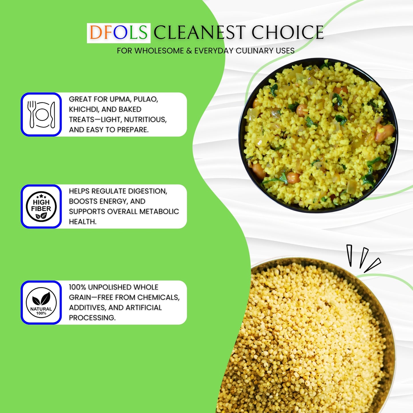 DFOLS Organic Barnyard Millet | Natural & Gluten-Free Super Grain | High Fiber, Low GI, Pesticide-Free | Hand-Picked Premium Quality Millet