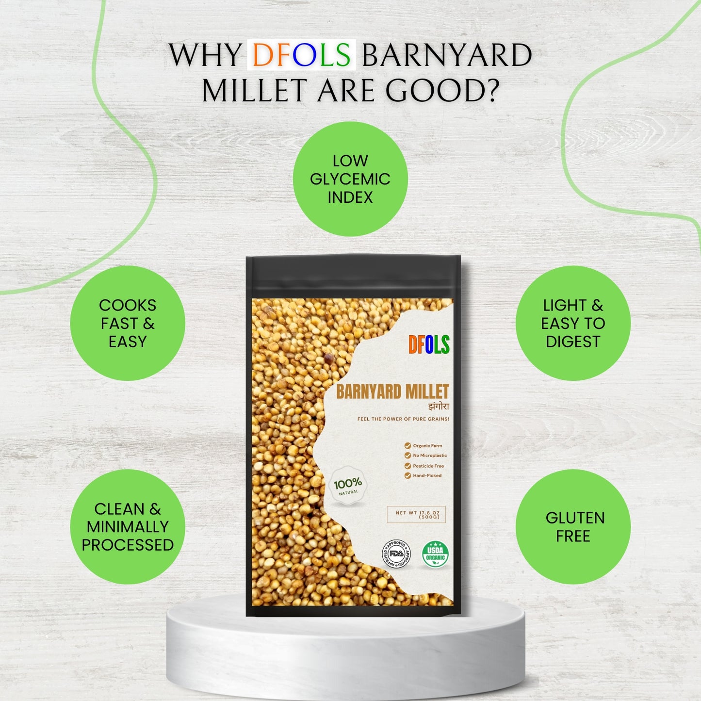 DFOLS Organic Barnyard Millet | Natural & Gluten-Free Super Grain | High Fiber, Low GI, Pesticide-Free | Hand-Picked Premium Quality Millet