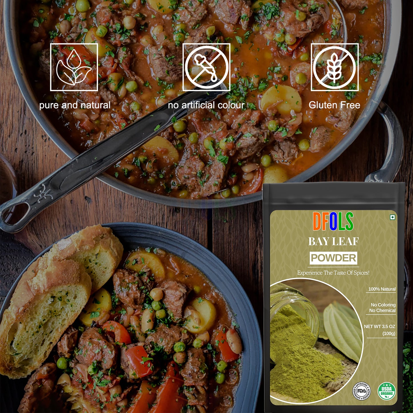 Premium Bay Leaf Powder | Rich Aroma & Flavor | Ideal for Curries, Stews, Soups, Biryani & Rice Preparations | Made from High-Quality Bay Leaves - DFOLS