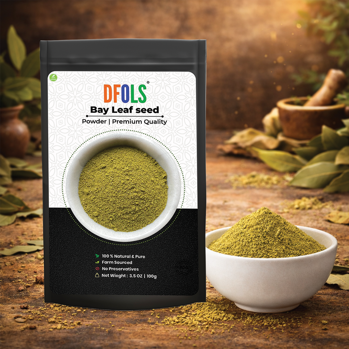 Dfols Premium Bay Leaves Powder – Earthy Aromatic Herb for Cooking Soups Stews (ローリエパウダー) – 3.5oz (100g)