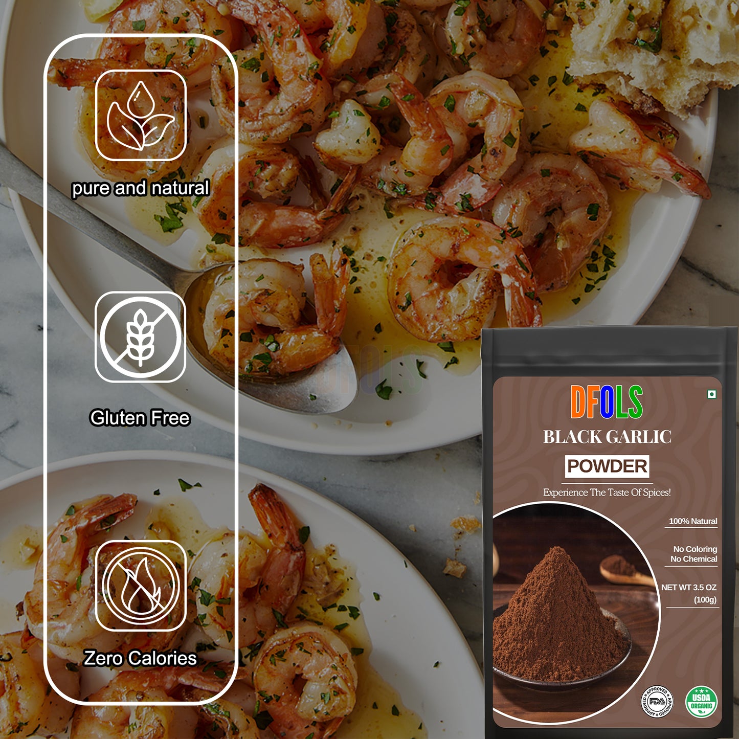 Premium Fermented Black Garlic Powder for Enhanced Flavor, Antioxidants, and Versatile Cooking Uses - DFOLS