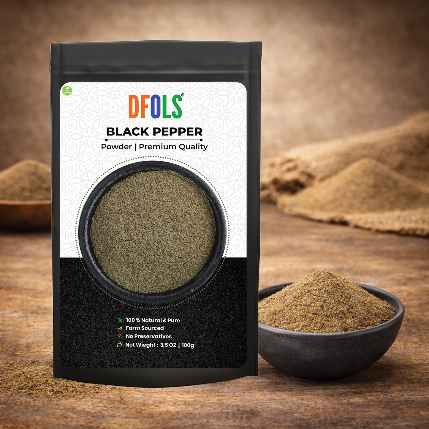 Dfols Black Pepper Powder 100g (3.5oz / 0.22lb) Pure Natural Indian Spice – ブラックペッパー