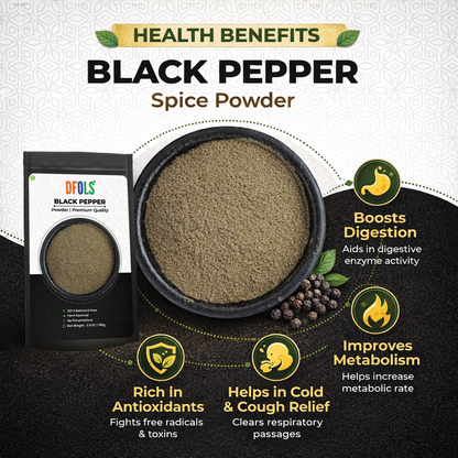 Dfols Black Pepper Powder 100g (3.5oz / 0.22lb) Pure Natural Indian Spice – ブラックペッパー