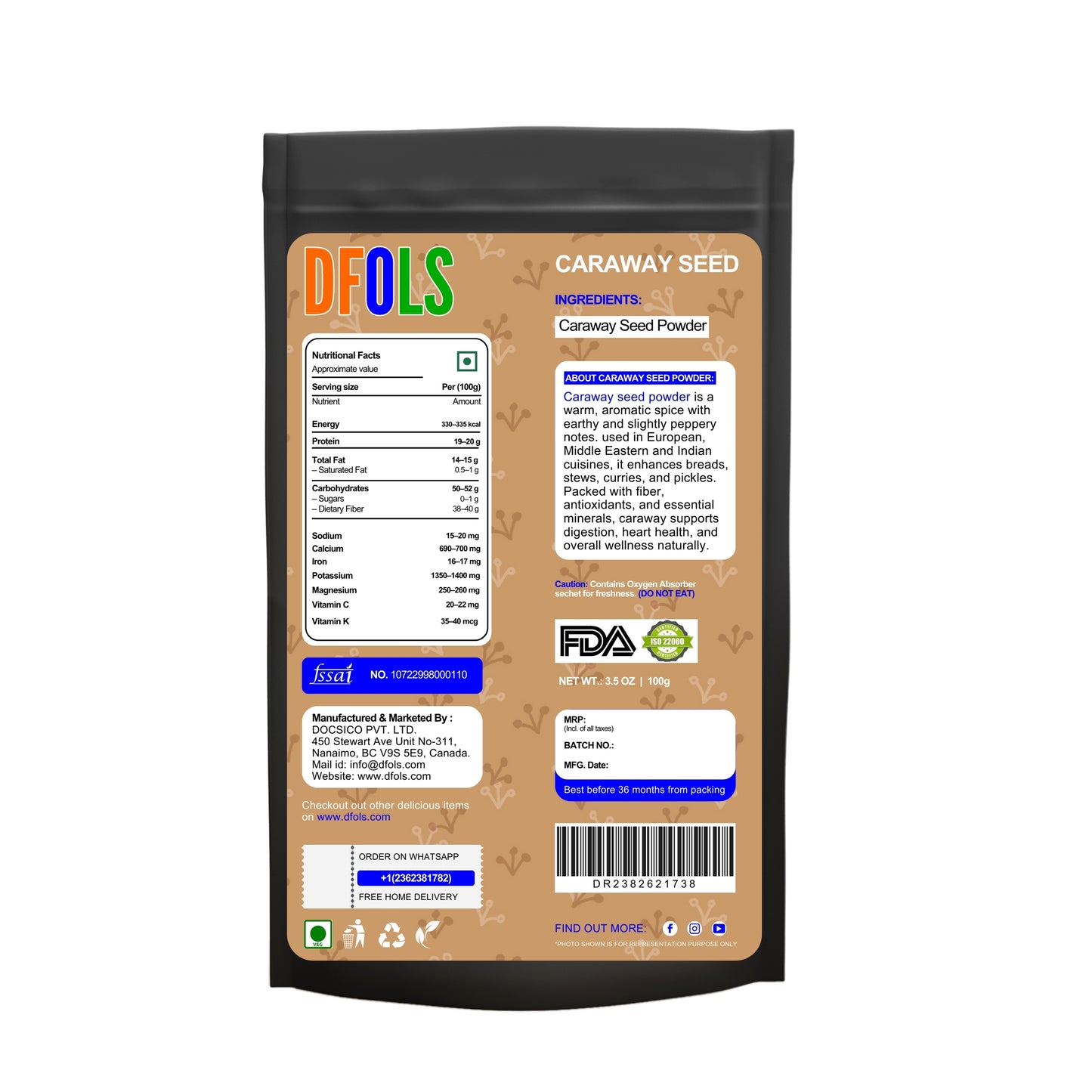 Caraway Seeds - 100% organic ,Ground  ingredient in harissa, great for rye bread, pickles, sauces and spice blends. - DFOLS