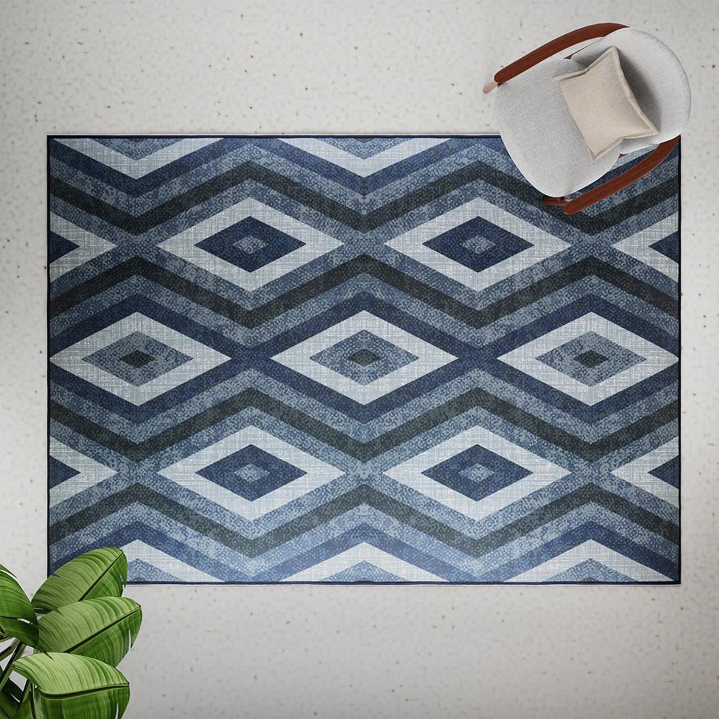DFOLS Megan Diamond Pattern Printed Area Rug – Modern Blue Anti-Skid Carpet