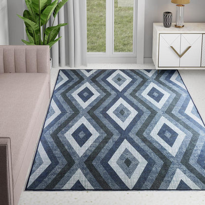 DFOLS Megan Diamond Pattern Printed Area Rug – Modern Blue Anti-Skid Carpet