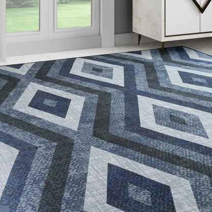 DFOLS Megan Diamond Pattern Printed Area Rug – Modern Blue Anti-Skid Carpet