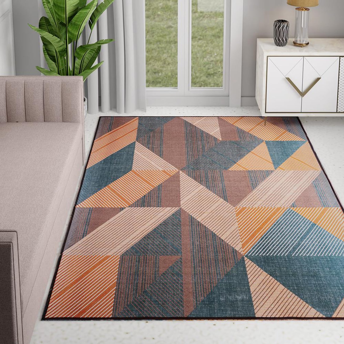 DFOLS Oscar Geometric Printed Area Rug – Modern Multicolor Anti-Skid Carpet