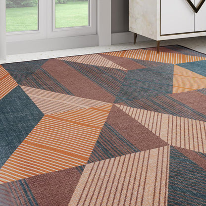 DFOLS Oscar Geometric Printed Area Rug – Modern Multicolor Anti-Skid Carpet