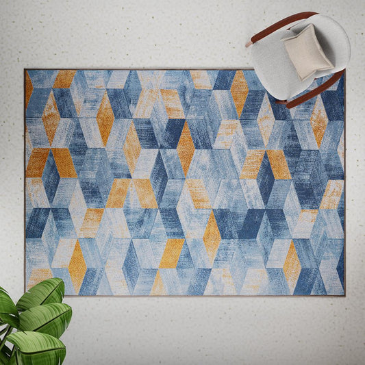 DFOLS Geometric 3D Printed Area Rug – Modern Blue & Yellow Anti-Skid Carpet
