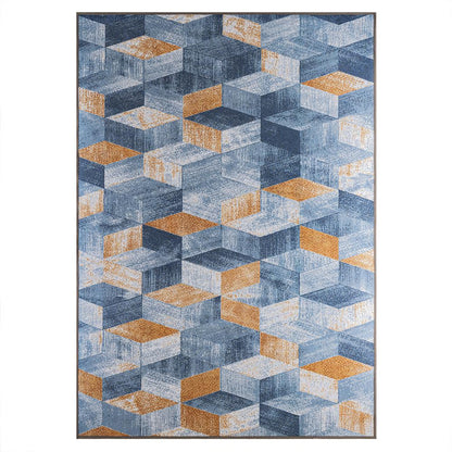 DFOLS Geometric 3D Printed Area Rug – Modern Blue & Yellow Anti-Skid Carpet