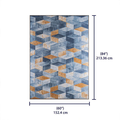 DFOLS Geometric 3D Printed Area Rug – Modern Blue & Yellow Anti-Skid Carpet