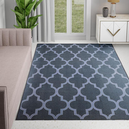 DFOLS Roy Moroccan Pattern Area Rug – Dark Blue Geometric Anti-Skid Carpet