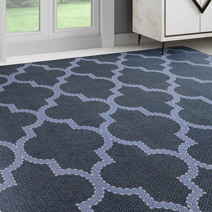 DFOLS Roy Moroccan Pattern Area Rug – Dark Blue Geometric Anti-Skid Carpet