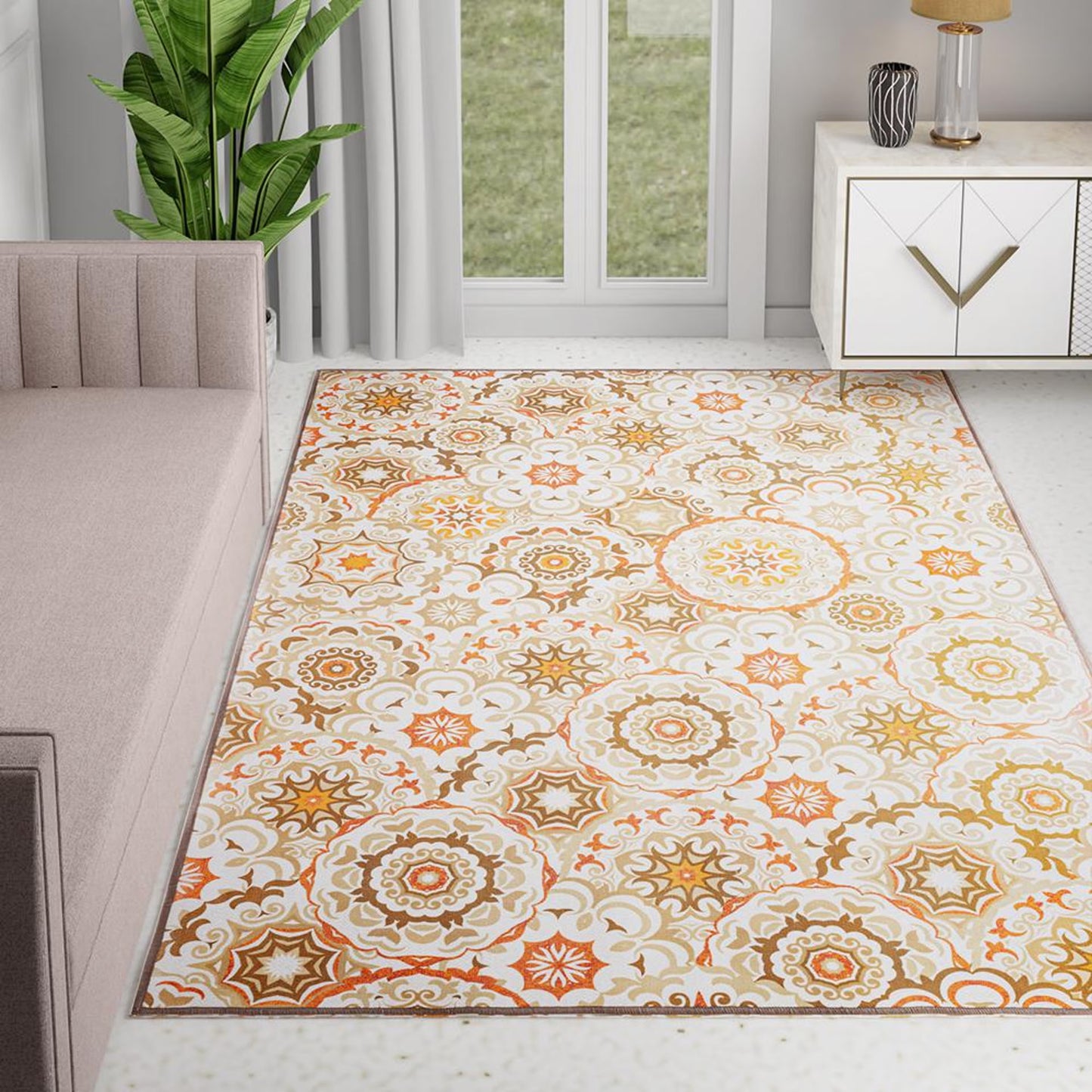 DFOLS Tracy Vintage Floral Area Rug – Beige Bohemian Printed Carpet