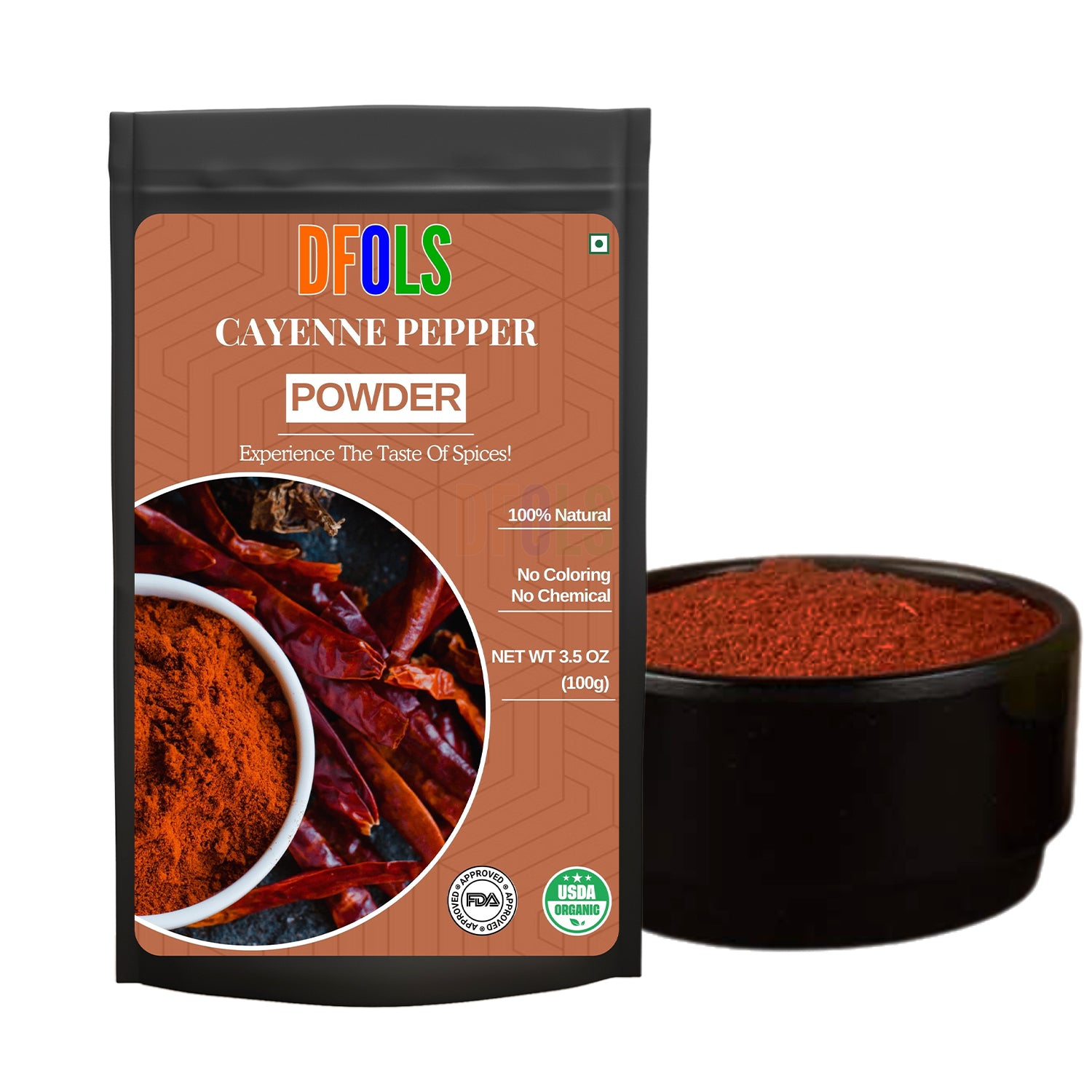 Organic Cayenne Pepper – 100% Pure, Non-GMO, Premium Ground Red Chili Powder, High Heat & Fresh Aroma, All-Natural Spice for Cooking, Seasoning & Wellness - DFOLS