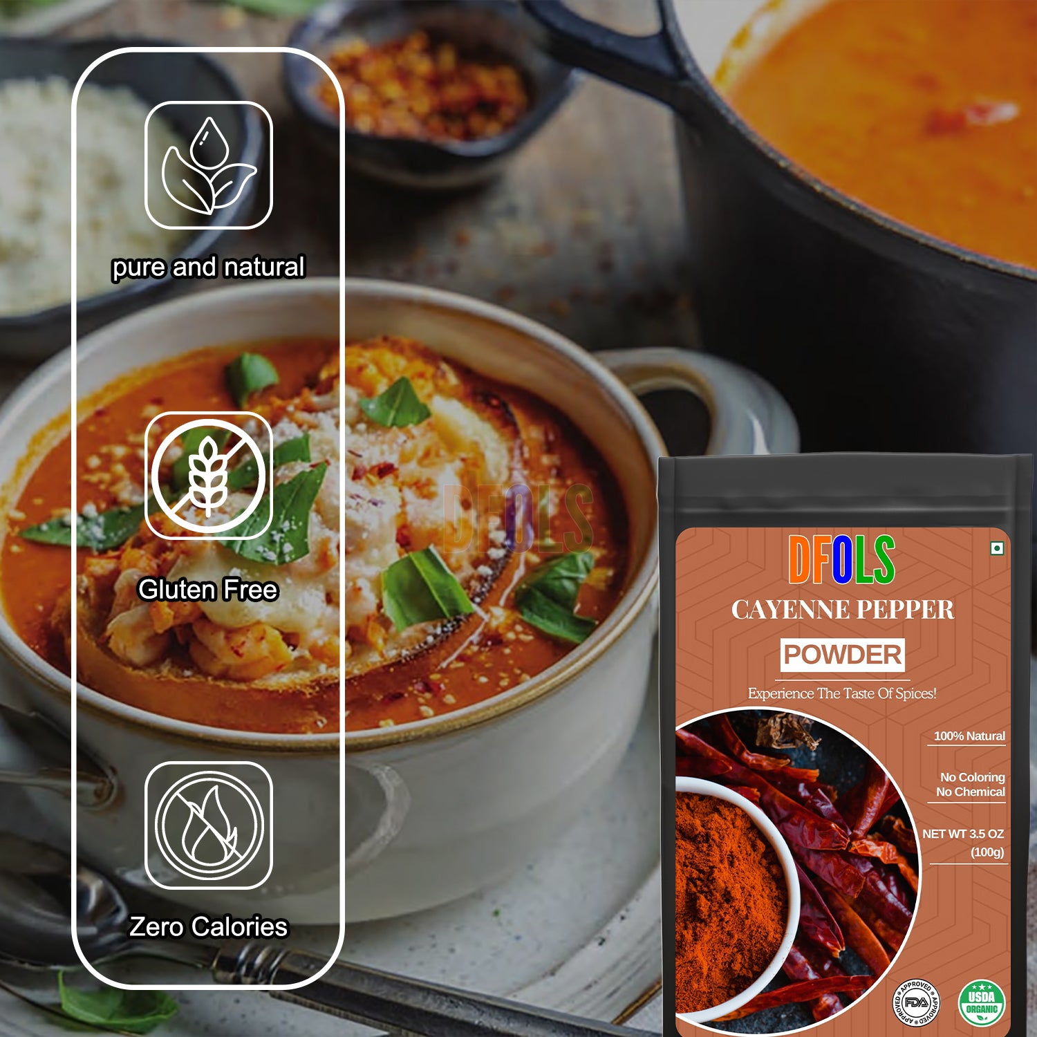 Organic Cayenne Pepper – 100% Pure, Non-GMO, Premium Ground Red Chili Powder, High Heat & Fresh Aroma, All-Natural Spice for Cooking, Seasoning & Wellness - DFOLS