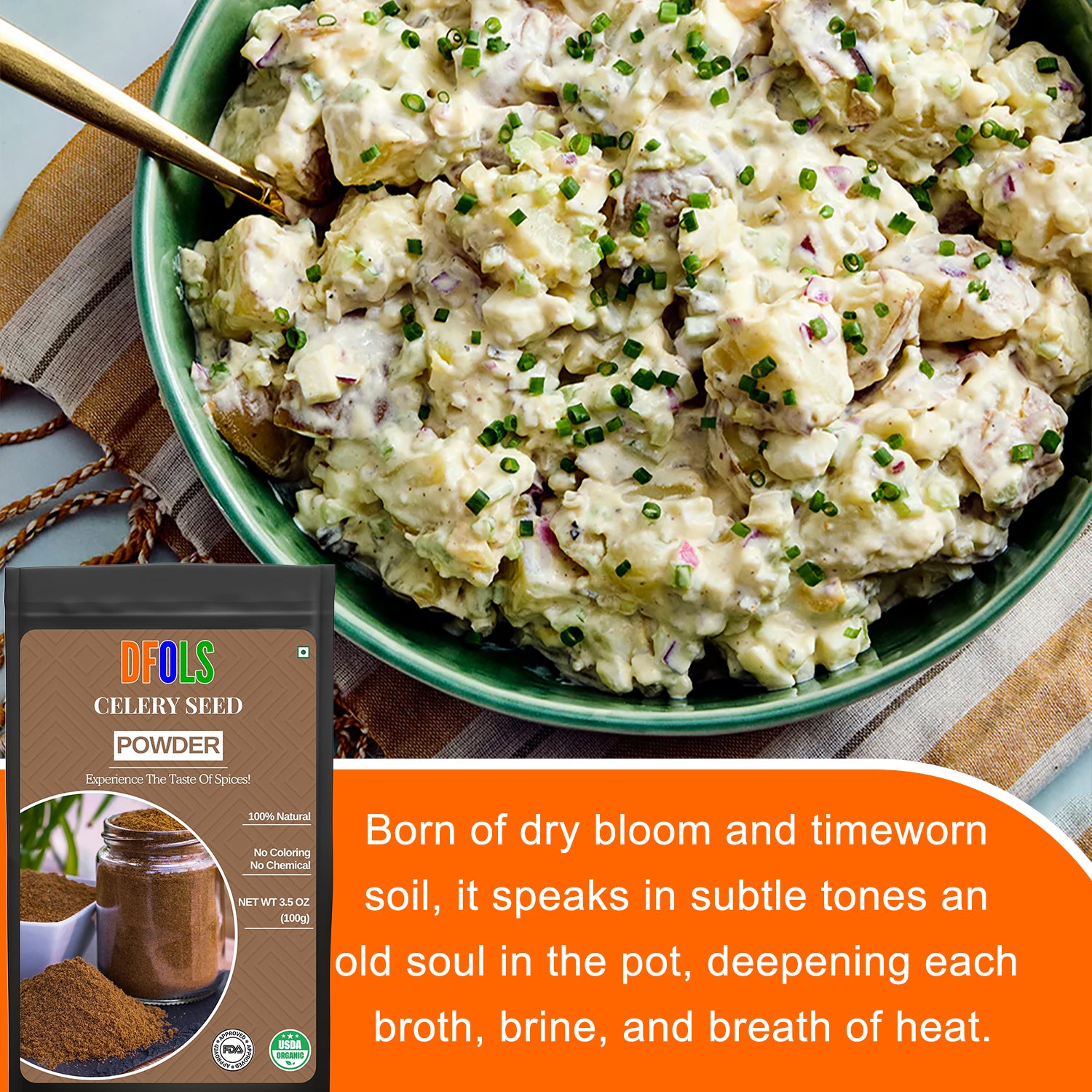 Premium Natural Celery Powder | Antioxidant & Fiber Rich | GMO Free, No Additives, Vegan | Ideal for Juicing, Smoothies & Detox - DFOLS