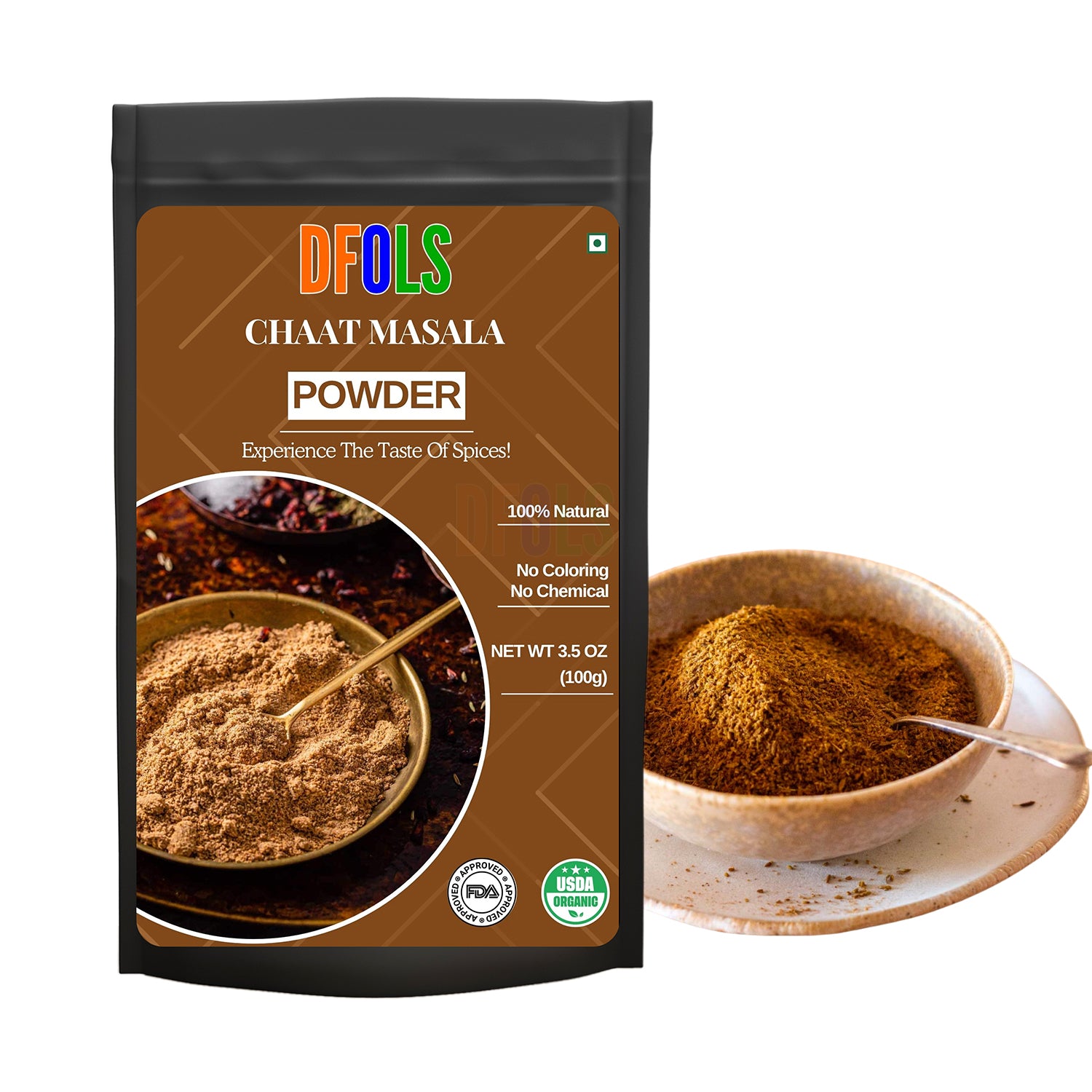 All Natural & Organic Chat Masala | Vegan, Non-GMO, Preservative-Free Indian Spice Blend | Premium Quality Seasoning for Snacks, Salads, Chaats & Home Cooking - DFOLS