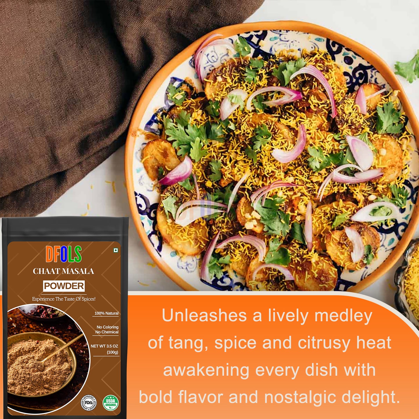 All Natural & Organic Chat Masala | Vegan, Non-GMO, Preservative-Free Indian Spice Blend | Premium Quality Seasoning for Snacks, Salads, Chaats & Home Cooking - DFOLS