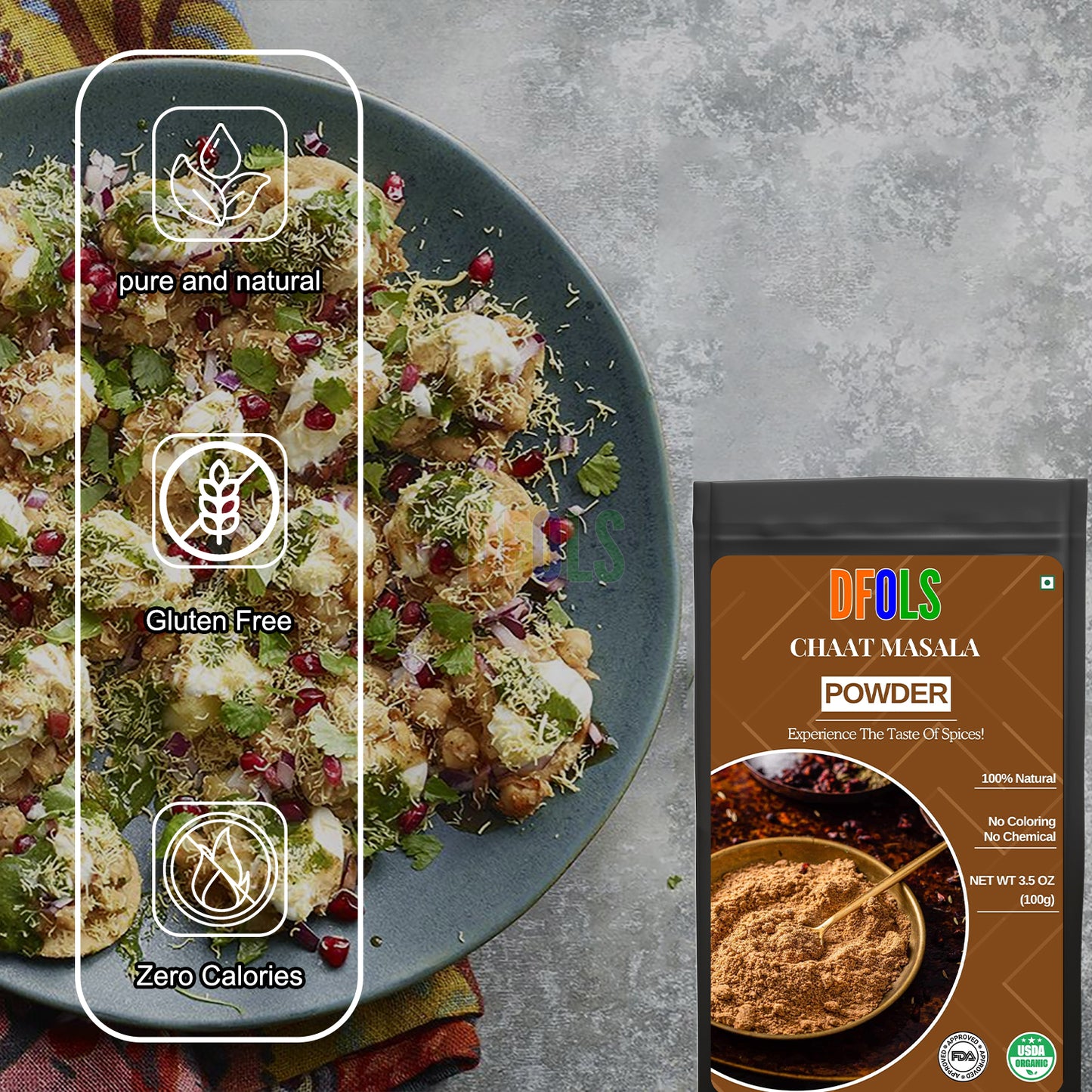 All Natural & Organic Chat Masala | Vegan, Non-GMO, Preservative-Free Indian Spice Blend | Premium Quality Seasoning for Snacks, Salads, Chaats & Home Cooking - DFOLS