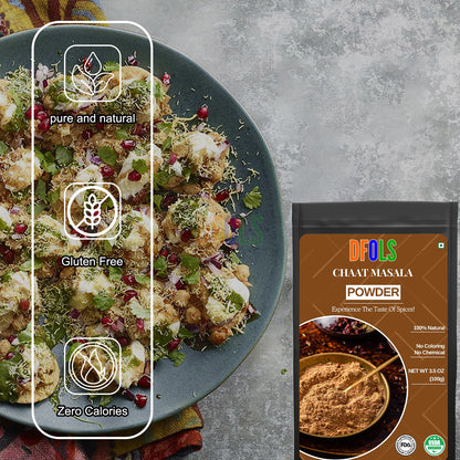 All Natural & Organic Chat Masala | Vegan, Non-GMO, Preservative-Free Indian Spice Blend | Premium Quality Seasoning for Snacks, Salads, Chaats & Home Cooking - DFOLS