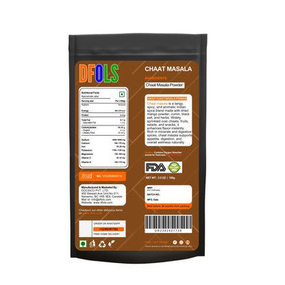 All Natural & Organic Chat Masala | Vegan, Non-GMO, Preservative-Free Indian Spice Blend | Premium Quality Seasoning for Snacks, Salads, Chaats & Home Cooking - DFOLS