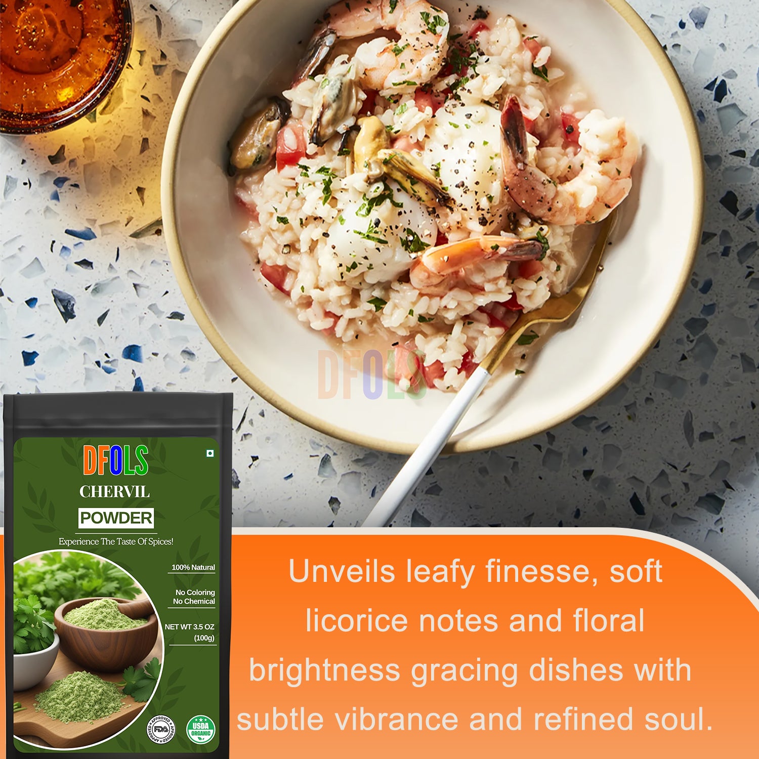 Premium Chervil Powder – 100% Pure & Natural Culinary Herb | Fresh, Aromatic Seasoning for Cooking, Soups, Sauces & Gourmet Recipes | No Additives, Fine Texture - DFOLS