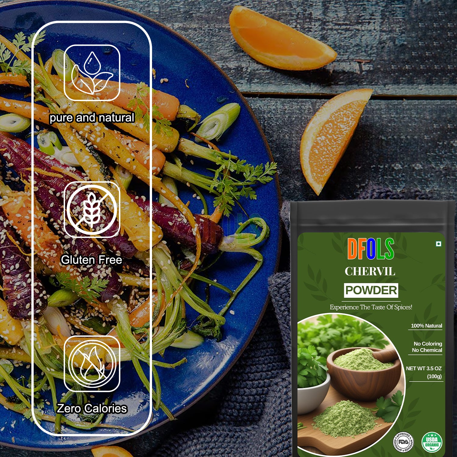 Premium Chervil Powder – 100% Pure & Natural Culinary Herb | Fresh, Aromatic Seasoning for Cooking, Soups, Sauces & Gourmet Recipes | No Additives, Fine Texture - DFOLS