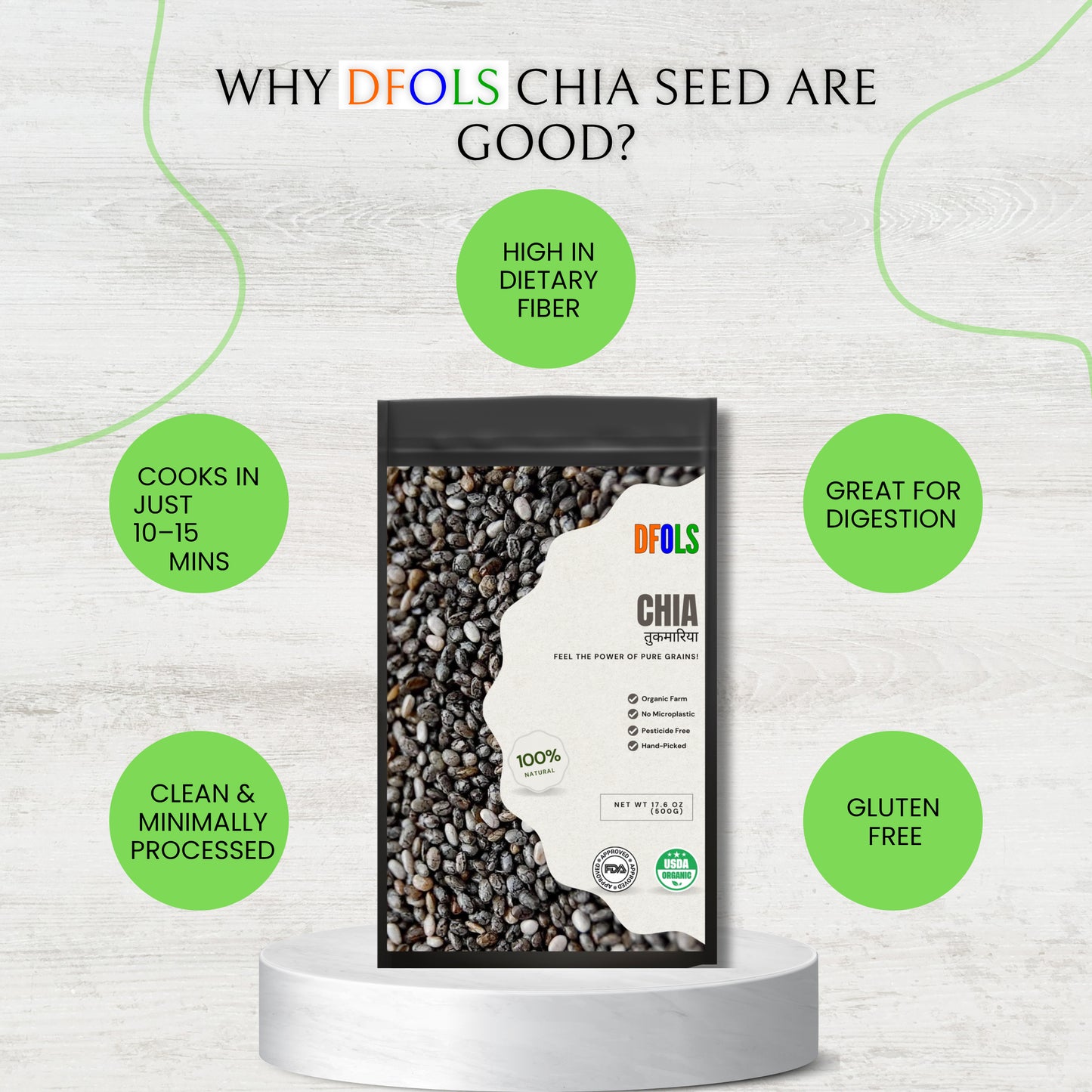 DFOLS Chia Seeds Whole Grain Nutty Crunch 0.55lb 8.82oz 250g チアシード