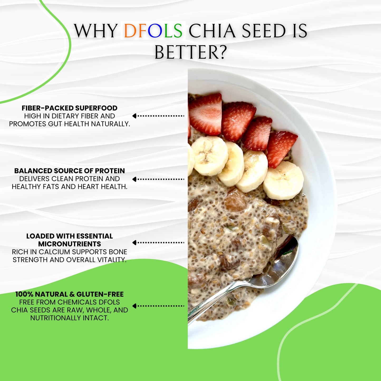 DFOLS Organic Chia Seeds | High in Omega-3, Protein & Fiber | Gluten-Free Superfood | Ideal for Weight Loss, Digestion, Smoothies, Baking & Daily Nutrition