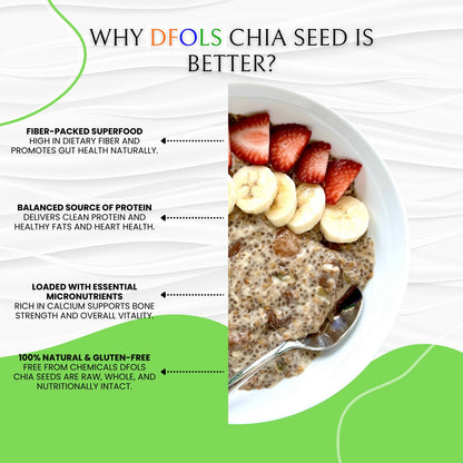 DFOLS Organic Chia Seeds | High in Omega-3, Protein & Fiber | Gluten-Free Superfood | Ideal for Weight Loss, Digestion, Smoothies, Baking & Daily Nutrition