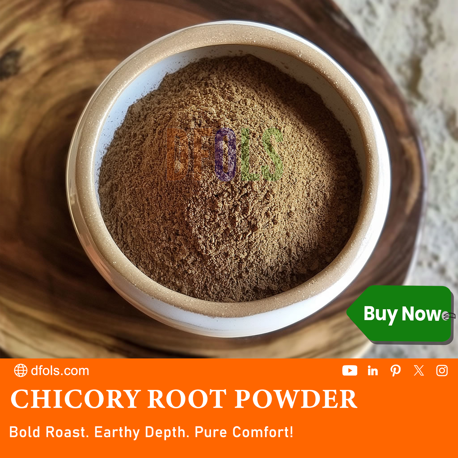 Organic Chicory Root Powder – 100% Pure, Caffeine-Free Coffee Substitute, High in Inulin Fiber, Gluten-Free, Non-GMO, Vegan - DFOLS