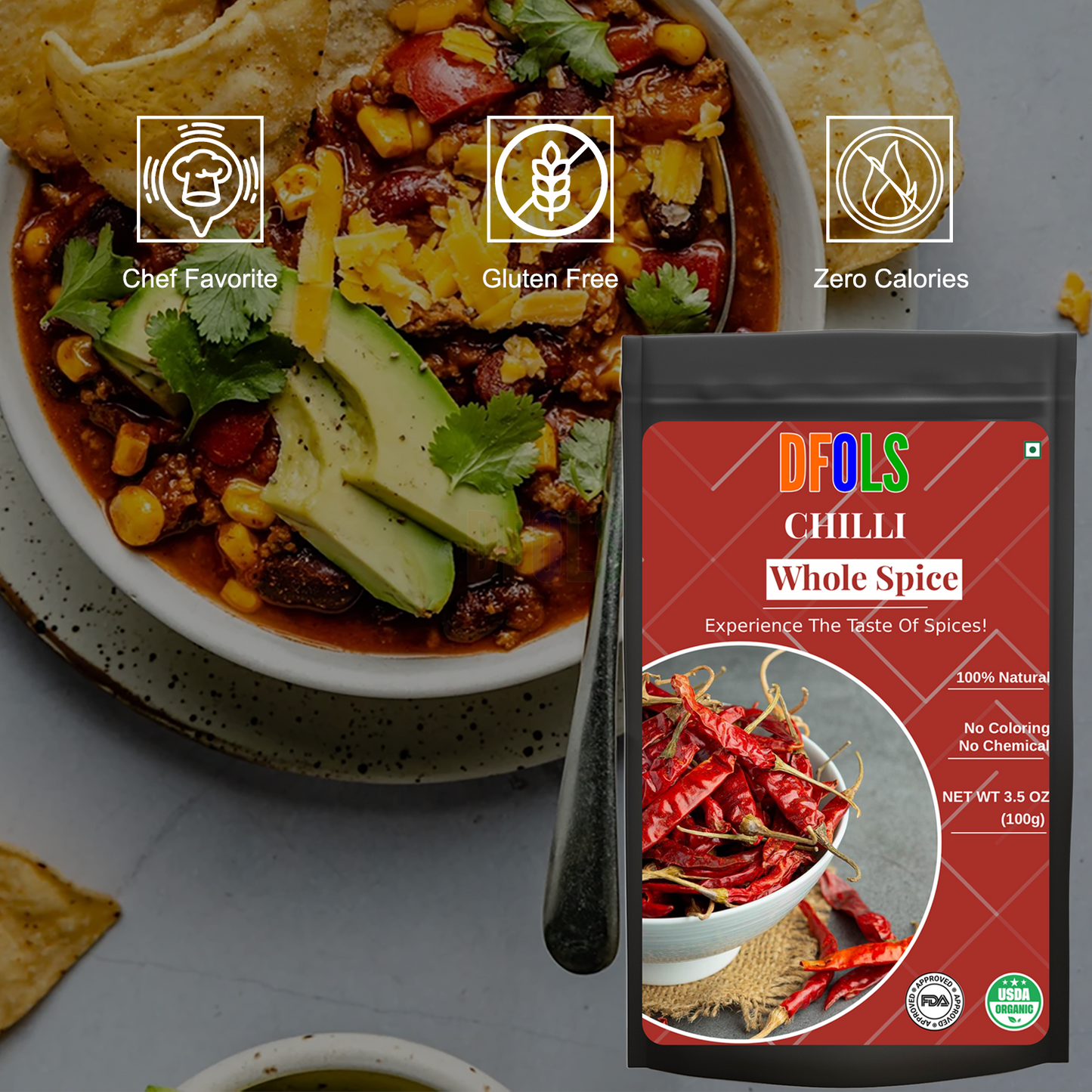 DFOLS Chilli Whole Spice Cooking 0.22lb 3.5oz 100g チリパウダー