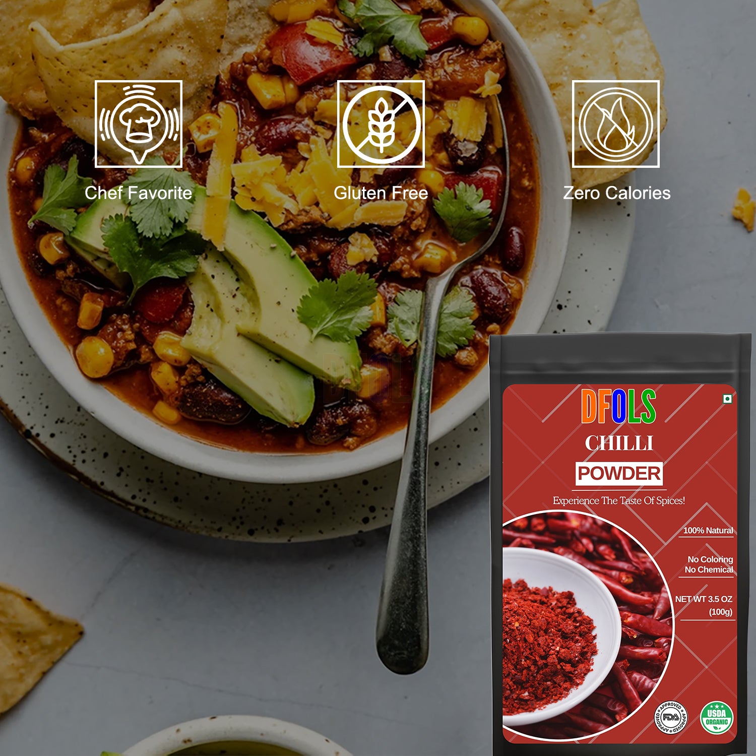 Chili Powder – Aromatic & Spicy Ground Red Chili | Adds Heat to Curries, Soups, Sauces, Marinades & Gravy Dishes | Perfect for Cooking, Seasoning, Blending & Everyday Kitchen Use - DFOLS