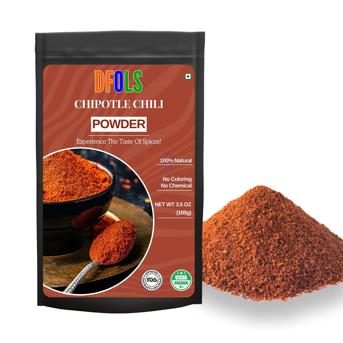 Chipotle Powder – Dried Smoked Jalapeño Peppers, Rich Aroma, Warm Smoky Flavor, Mild Heat, Perfect for BBQ, Mexican Dishes, Seasoning & Marinades - DFOLS