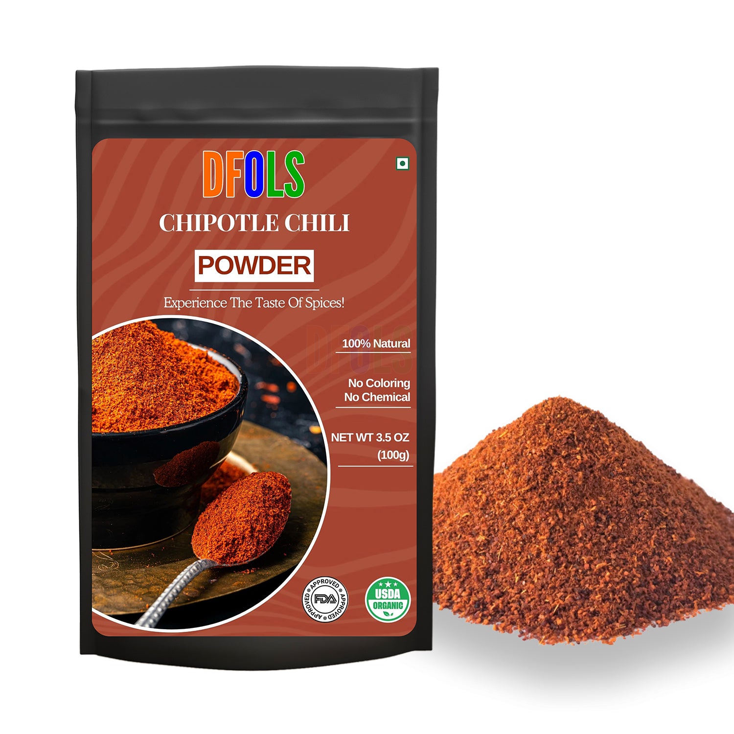 Chipotle Powder – Dried Smoked Jalapeño Peppers, Rich Aroma, Warm Smoky Flavor, Mild Heat, Perfect for BBQ, Mexican Dishes, Seasoning & Marinades - DFOLS