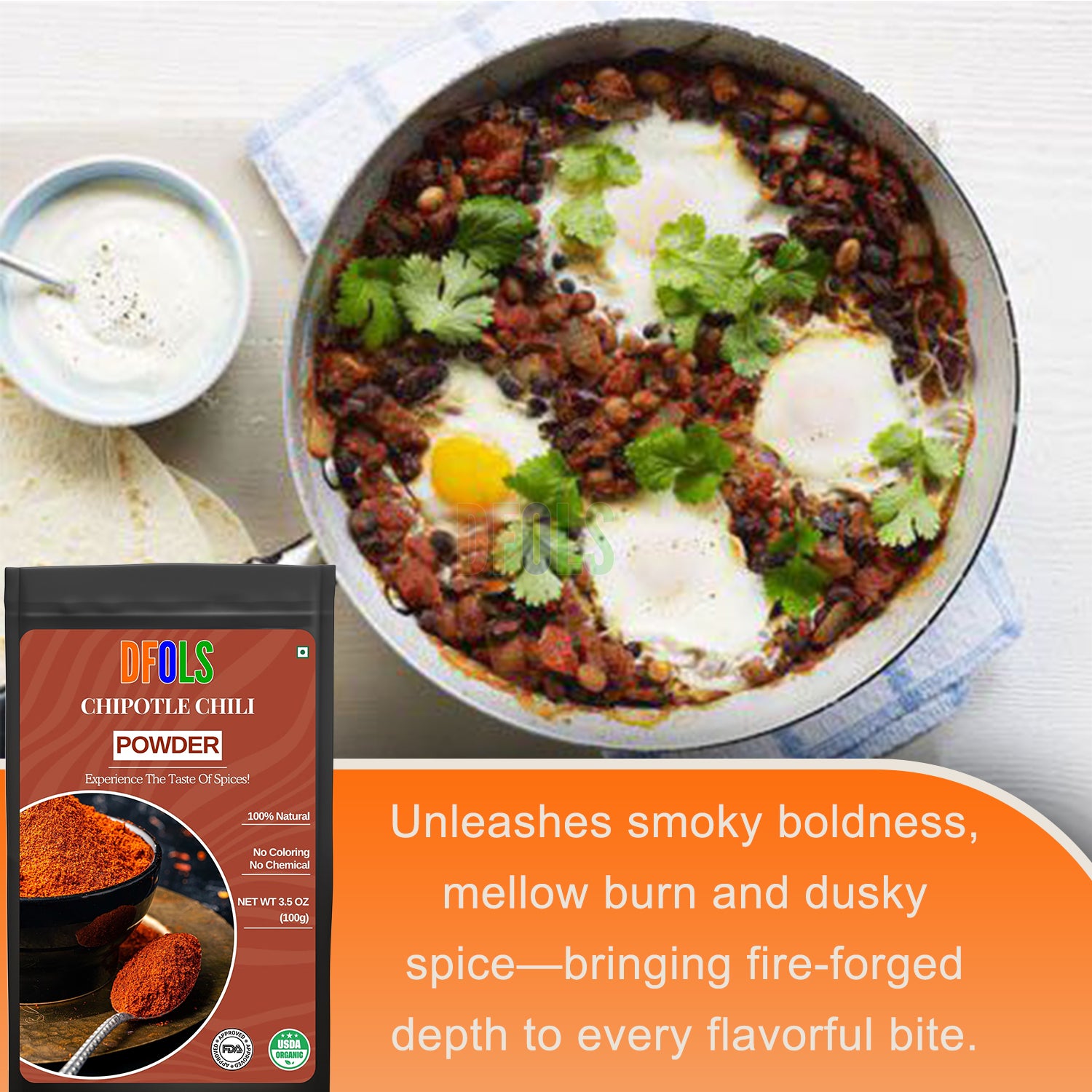 Chipotle Powder – Dried Smoked Jalapeño Peppers, Rich Aroma, Warm Smoky Flavor, Mild Heat, Perfect for BBQ, Mexican Dishes, Seasoning & Marinades - DFOLS