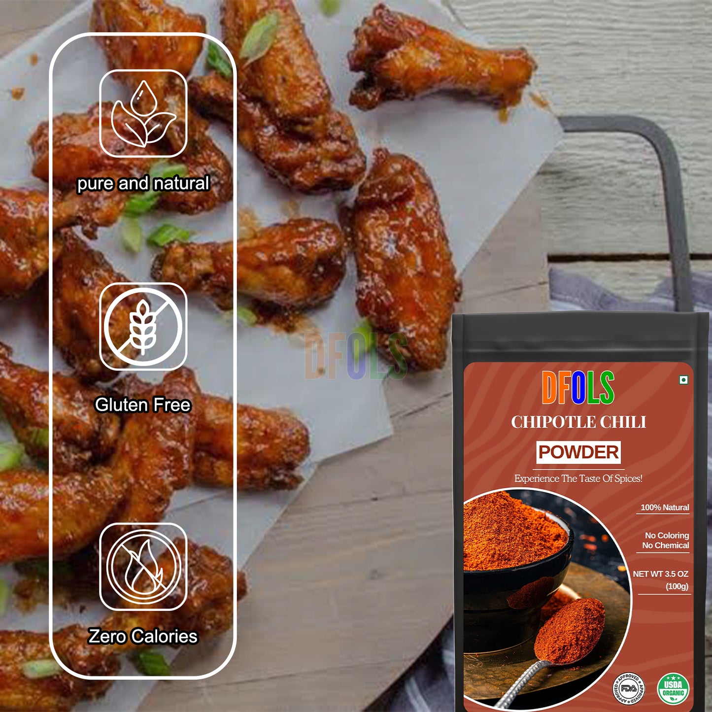 Chipotle Powder – Dried Smoked Jalapeño Peppers, Rich Aroma, Warm Smoky Flavor, Mild Heat, Perfect for BBQ, Mexican Dishes, Seasoning & Marinades - DFOLS