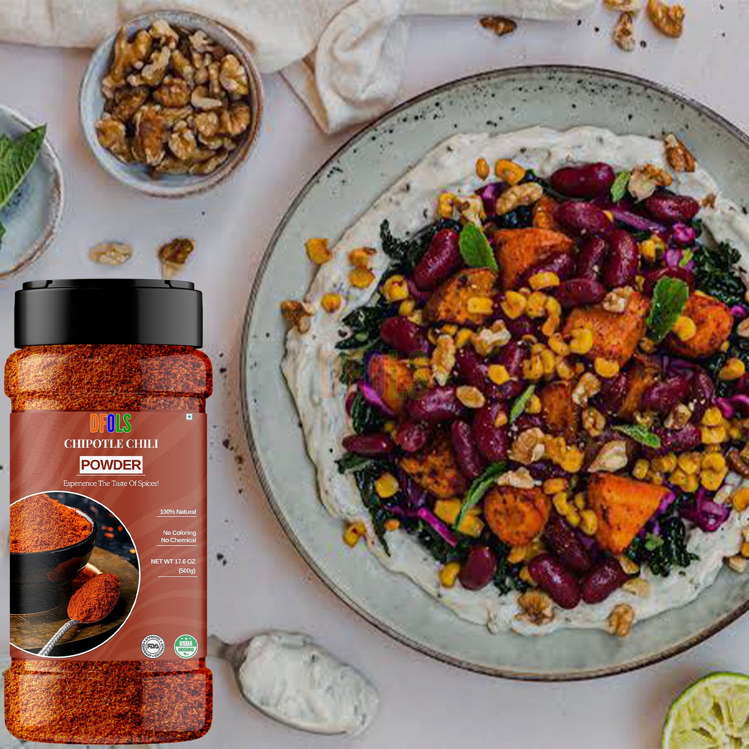 Chipotle Powder – Dried Smoked Jalapeño Peppers, Rich Aroma, Warm Smoky Flavor, Mild Heat, Perfect for BBQ, Mexican Dishes, Seasoning & Marinades - DFOLS