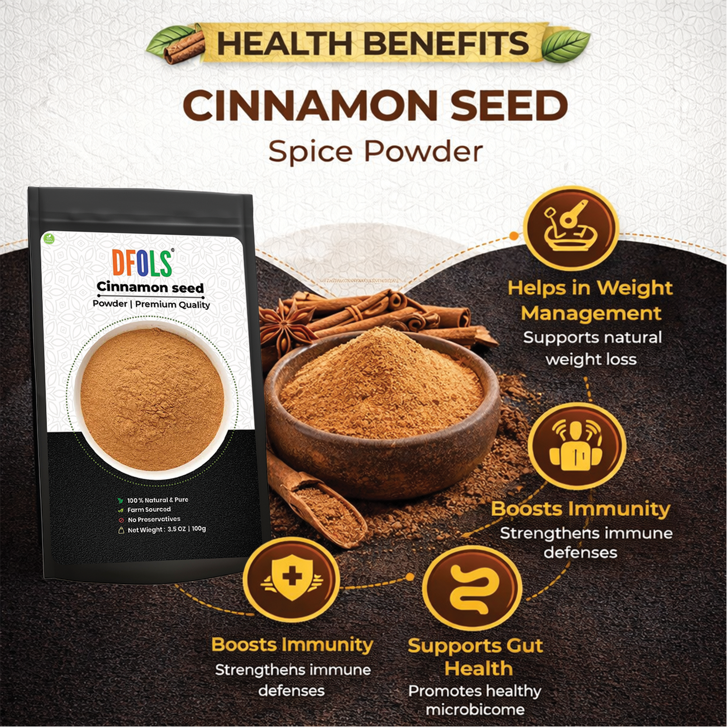 Dfols Cinnamon Powder 100g (3.5oz / 0.22lb) Pure Natural Indian Spice – シナモンパウダー