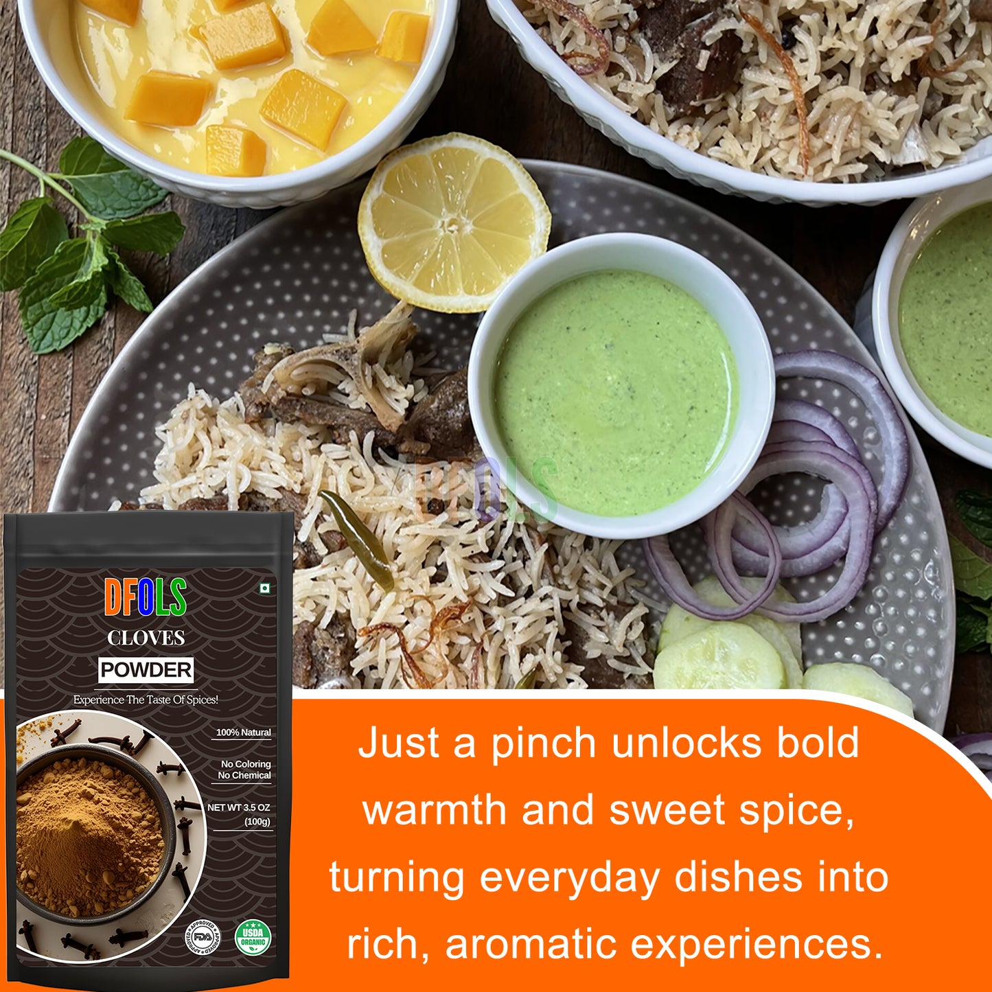 Premium Clove Powder | Aromatic & Freshly Ground Spice for Baking, Curries, Marinades & Beverages | Warm Sweet Flavor Enhancer | Pure, Natural & Essential Kitchen Pantry Ingredient - DFOLS