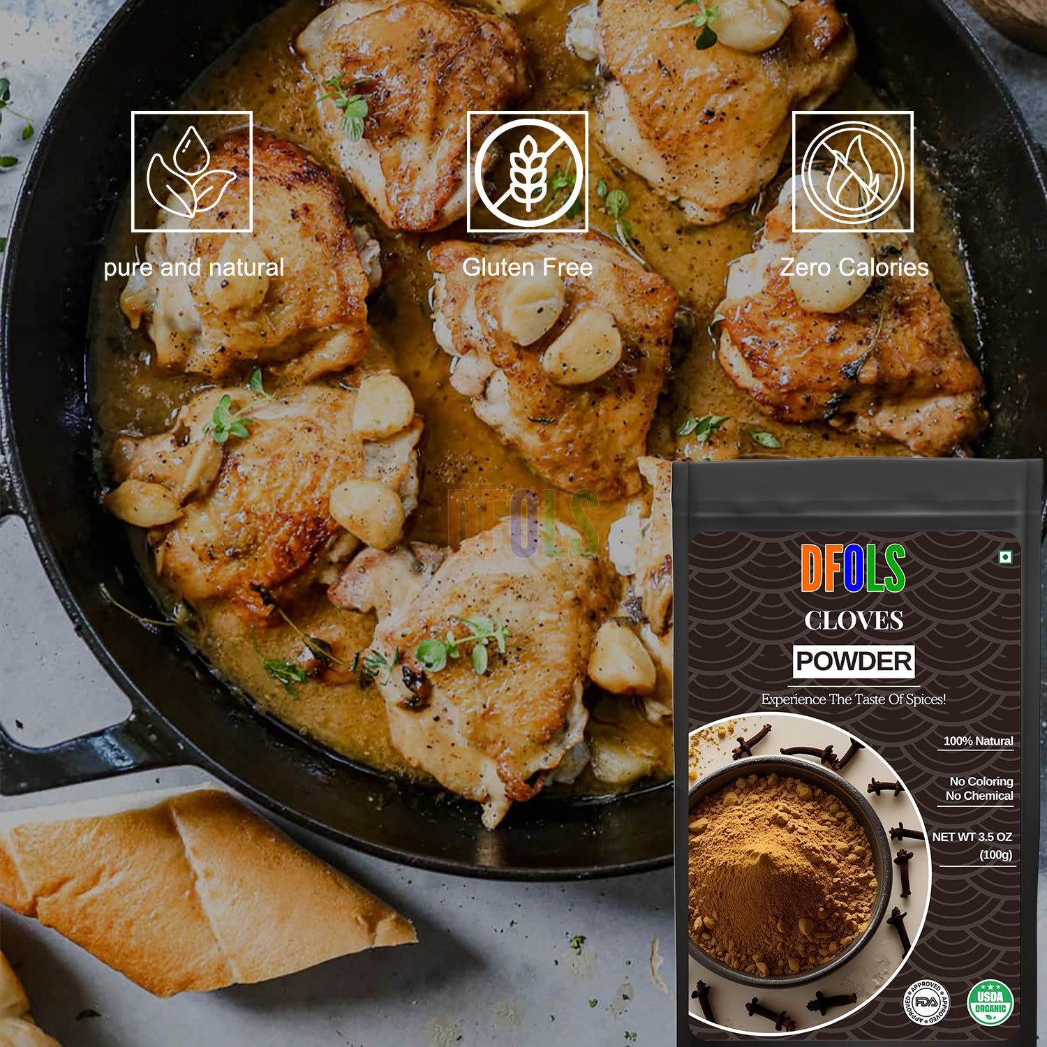 Premium Clove Powder | Aromatic & Freshly Ground Spice for Baking, Curries, Marinades & Beverages | Warm Sweet Flavor Enhancer | Pure, Natural & Essential Kitchen Pantry Ingredient - DFOLS