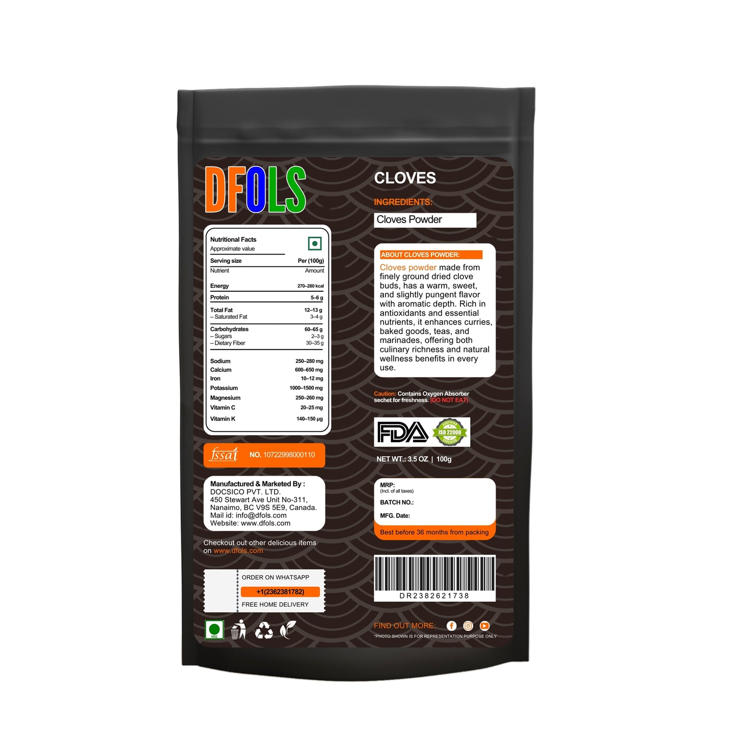 Premium Clove Powder | Aromatic & Freshly Ground Spice for Baking, Curries, Marinades & Beverages | Warm Sweet Flavor Enhancer | Pure, Natural & Essential Kitchen Pantry Ingredient - DFOLS