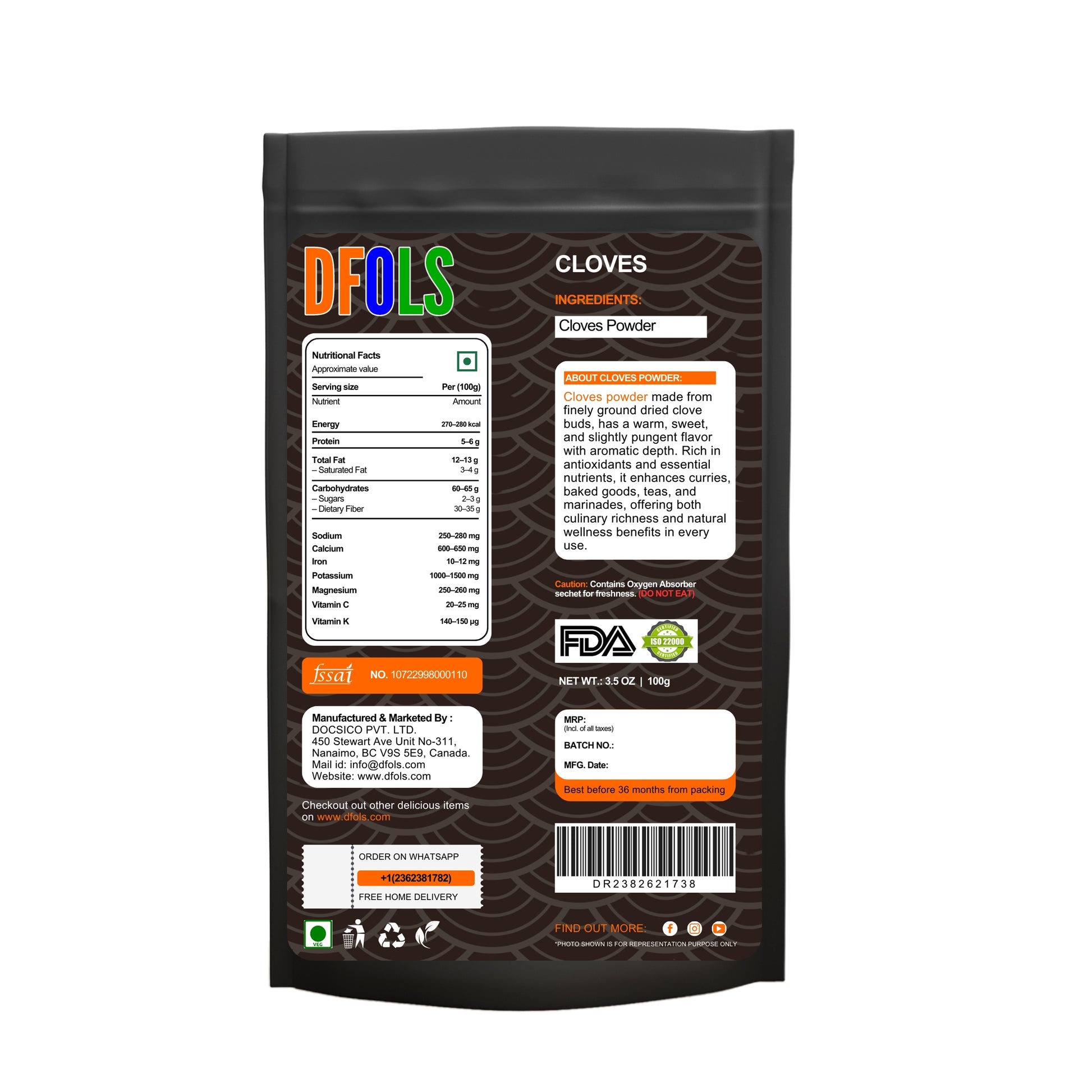 Premium Clove Powder | Aromatic & Freshly Ground Spice for Baking, Curries, Marinades & Beverages | Warm Sweet Flavor Enhancer | Pure, Natural & Essential Kitchen Pantry Ingredient - DFOLS