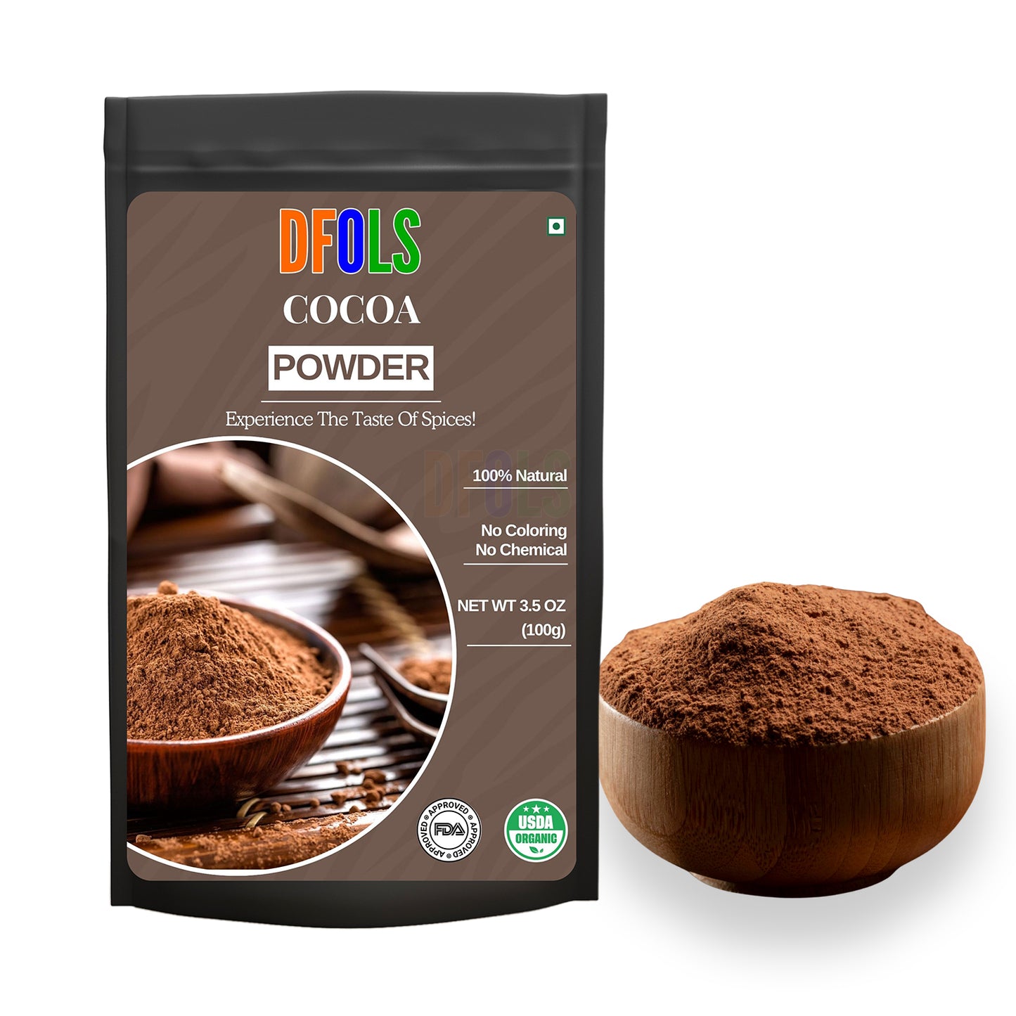 Organic Cacao Powder | Rich Chocolate Flavor | Non-GMO, Gluten-Free, Vegan | Unsweetened Natural Cocoa Alternative for Baking, Smoothies, Shakes, Desserts & Healthy Recipes - DFOLS
