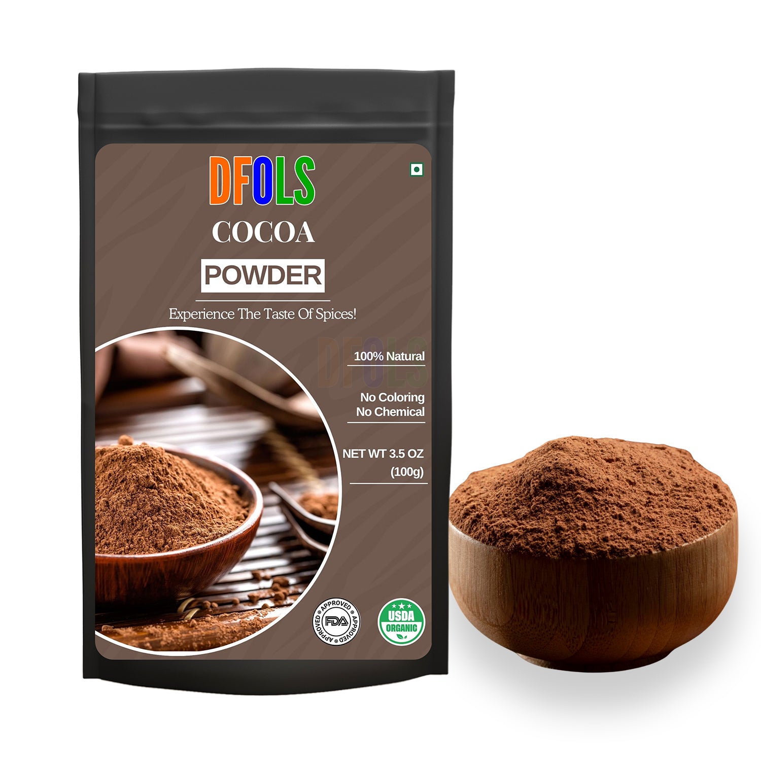 Organic Cacao Powder | Rich Chocolate Flavor | Non-GMO, Gluten-Free, Vegan | Unsweetened Natural Cocoa Alternative for Baking, Smoothies, Shakes, Desserts & Healthy Recipes - DFOLS