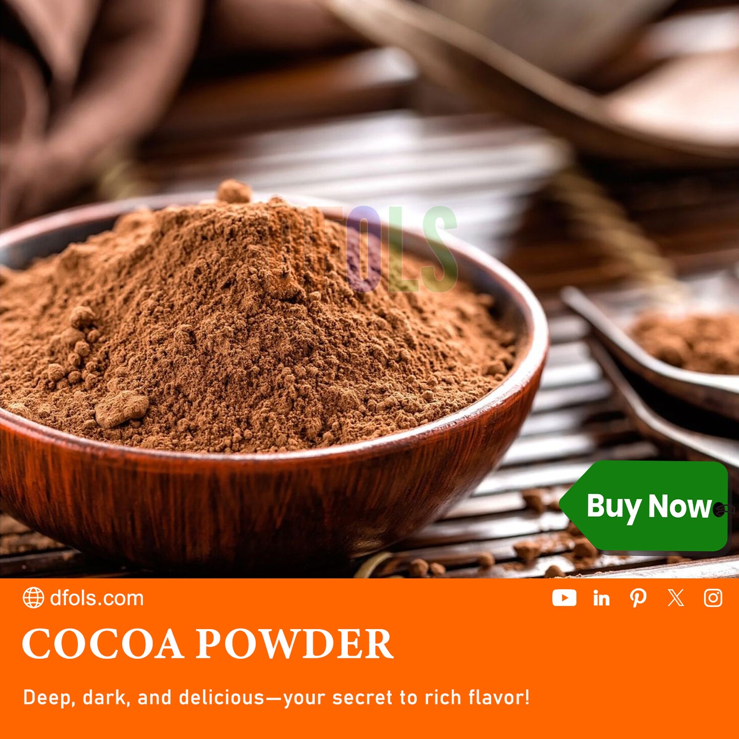 Organic Cacao Powder | Rich Chocolate Flavor | Non-GMO, Gluten-Free, Vegan | Unsweetened Natural Cocoa Alternative for Baking, Smoothies, Shakes, Desserts & Healthy Recipes - DFOLS