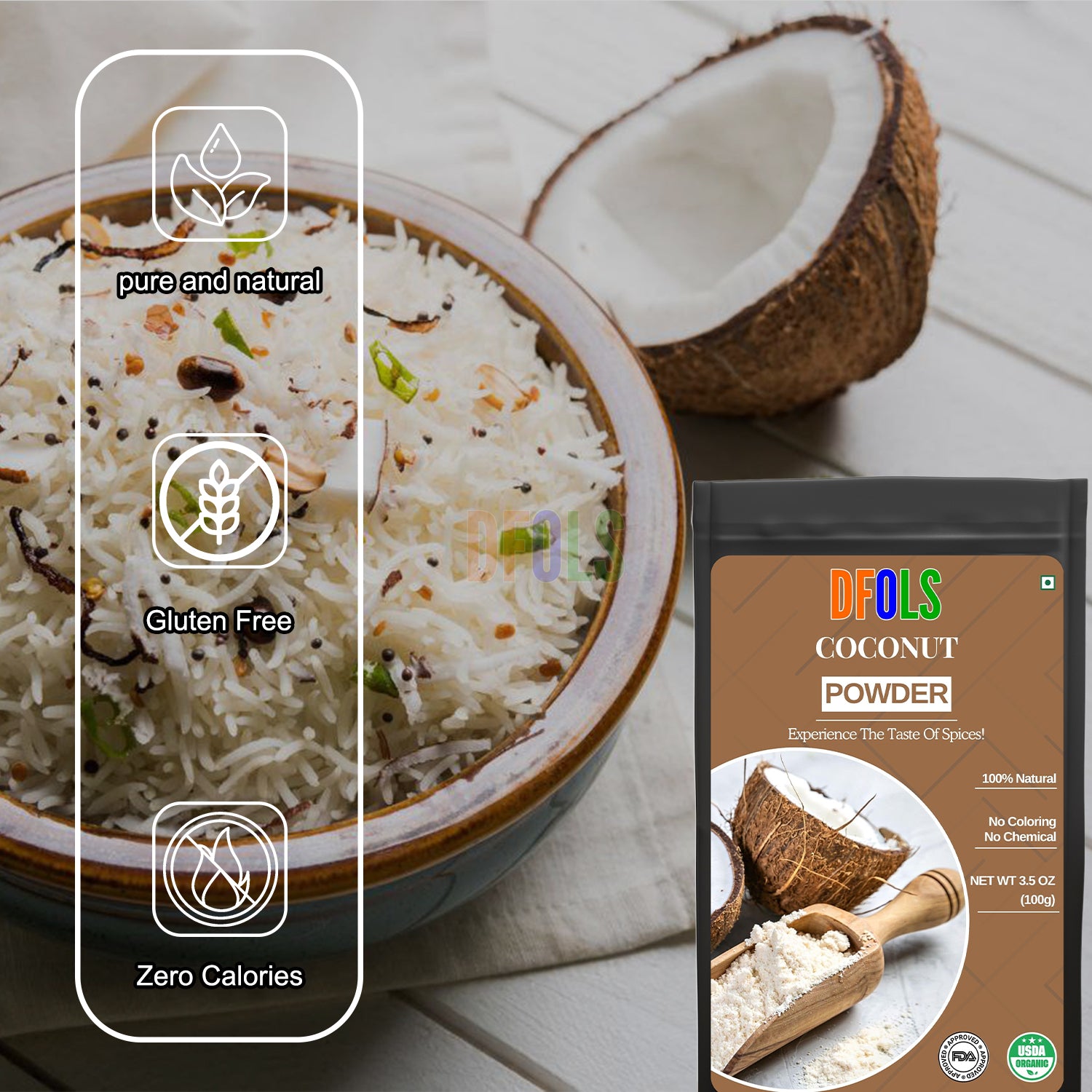 Premium Coconut Powder | Pure, Natural, Unsweetened & Gluten-Free | Great for Baking, Cooking, Smoothies, Keto & Vegan Recipes | Fresh Fine Coconut Blend for Daily Use (XX oz) - DFOLS